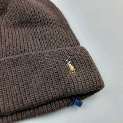 Polo Ralph Lauren 100% Wool Knit Hat Beanie Dark Brown | eBay