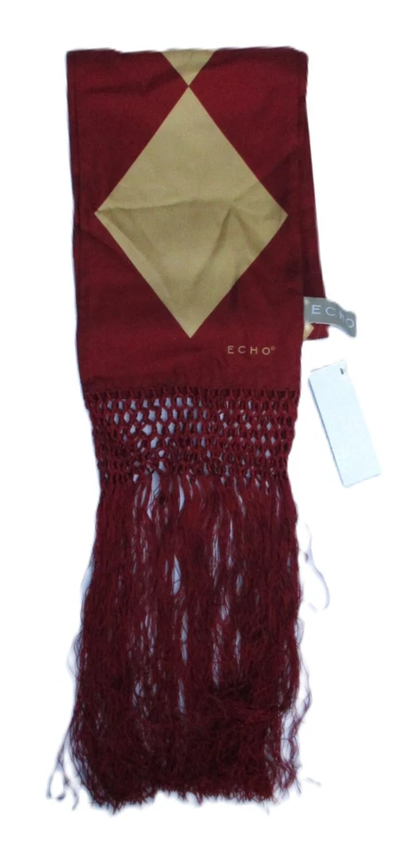 Echo Silk Harlequin Large Diamond and Tassel Fringe Crochet Scarf NEW with Tag - Image 3 of 4