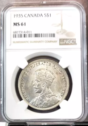 1935 CANADA SILVER DOLLAR S$1 GEORGE V NGC MS 61 NICE LOOKING COIN