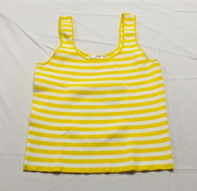 Mango Women's Sleeveless Round Neck Striped Knit Tank Top AR8 Yellow Size XL