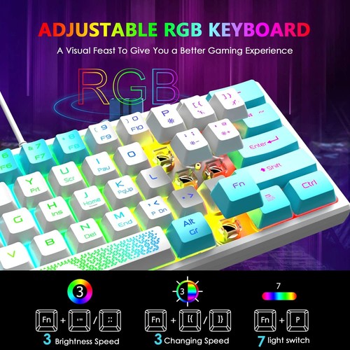 Mechanical Feel Portable Wired Gaming Keyboard RGB Backlight 62 Keys UK Layout - Picture 8 of 18