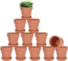 Pots with Saucer - 12 Pack 3 Inch Clay Pot Ceramic Pottery Terracotta Brown