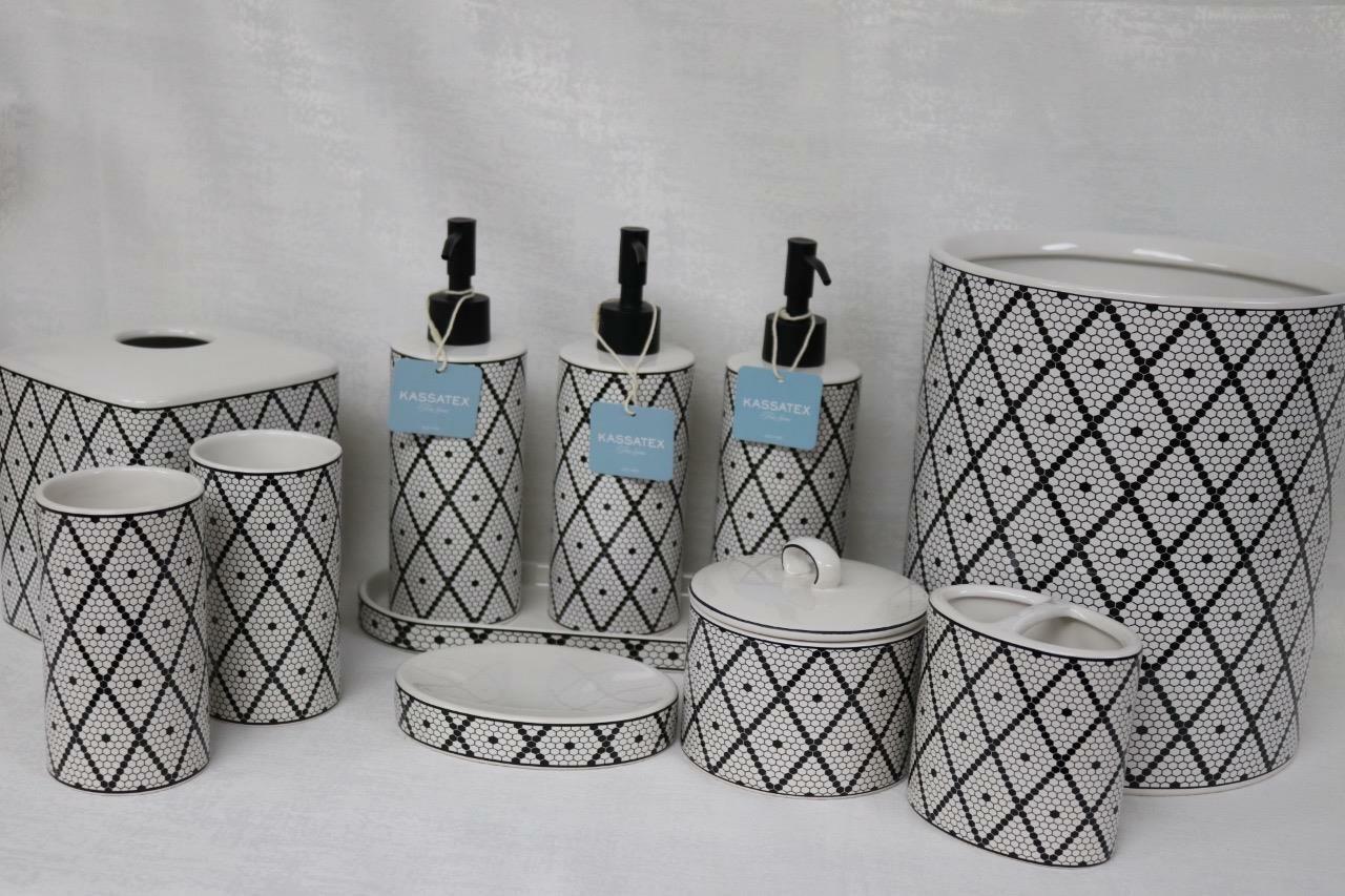 KASSATEX BLACK & WHITE MOSAIC RETRO BATHROOM ACCESSORIES 11 PIECE SET NEW eBay