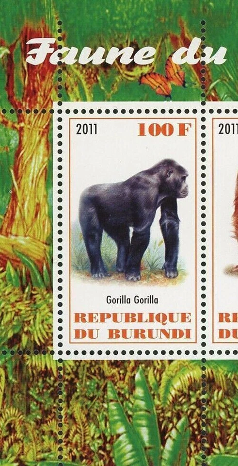 Gorilla Gorilla Stamp Pongo Pygmaeus Wild Animal Souvenir Sheet of 2 Stamps MNH - Image 2 of 4
