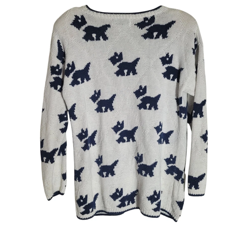 Cárdigan suéter vintage tejido a mano Peck & Peck Scottie Dog para mujer mediano abuela Foto 2 de 4