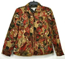 Requirements Womens Full Zip Long Sleeve Red Floral Print Collared Jacket S