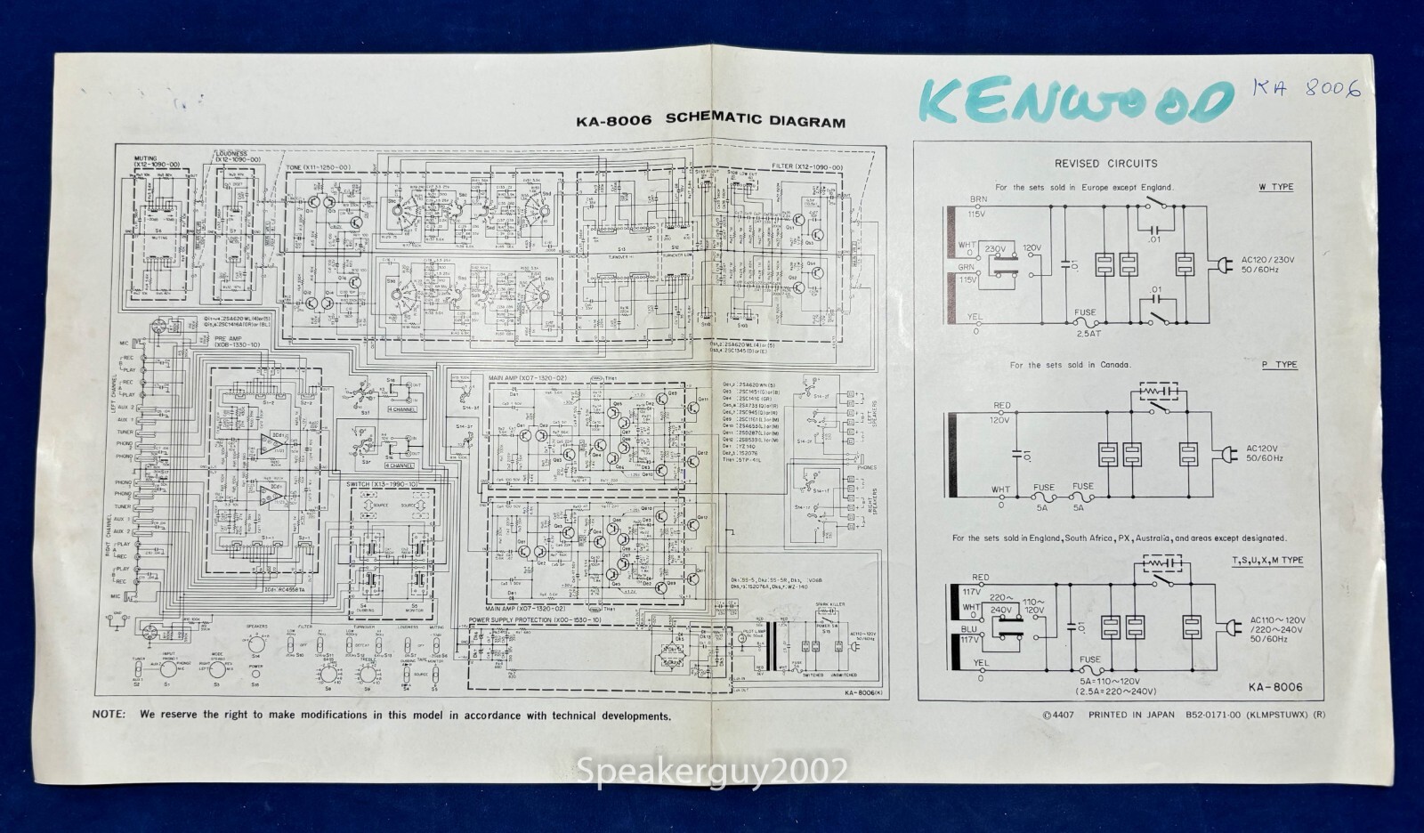 Original Kenwood KA-8006 Amplifier Foldout Schematic