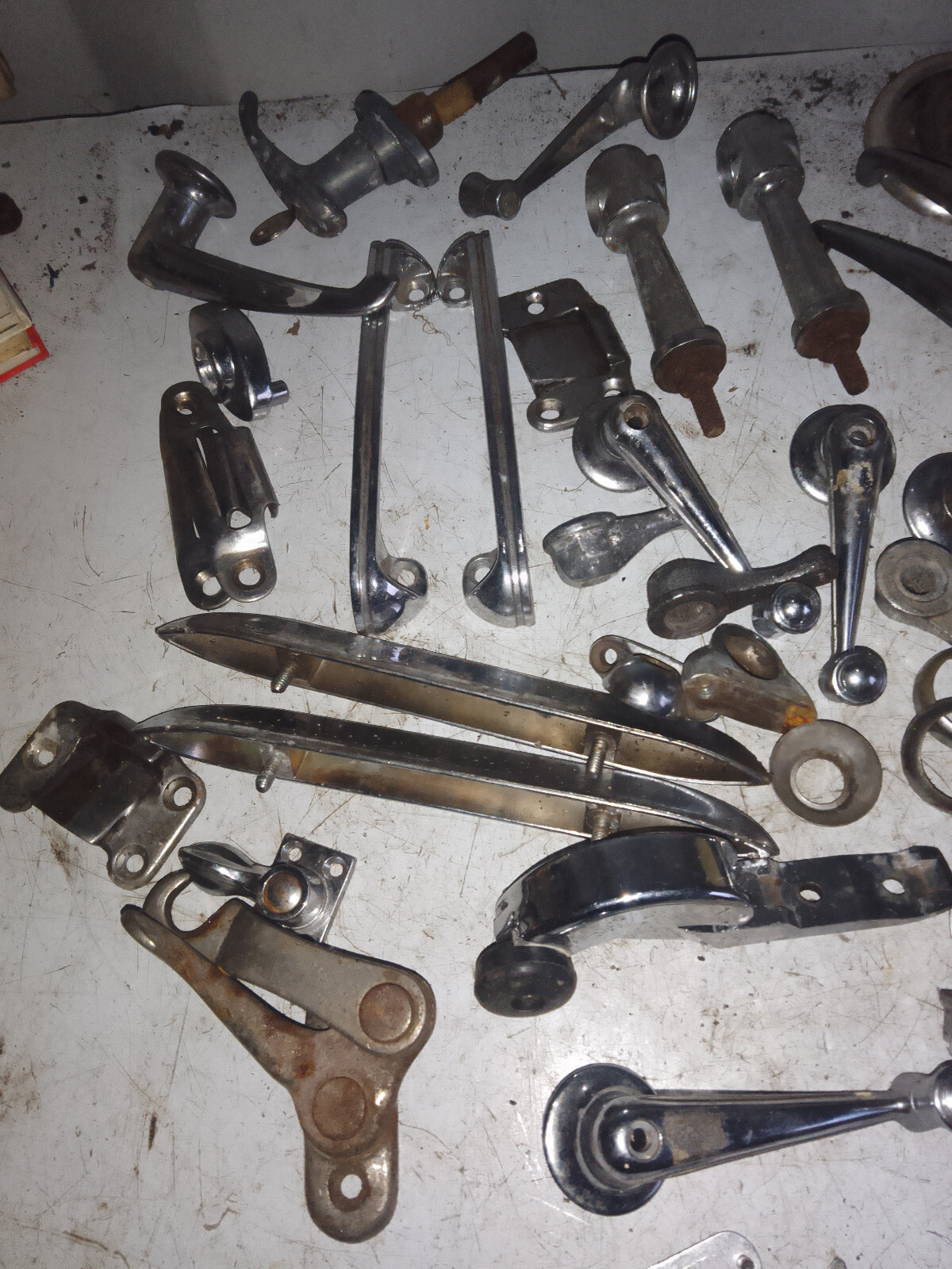 Job lot of classic car chrome parts, door handles, winders etc eBay