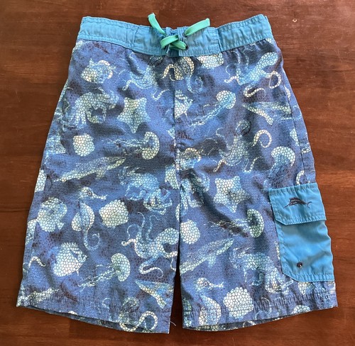 Tommy Bahama Board Shorts Boys Med Blue Sea Animal Elastic Waist Mesh Liner