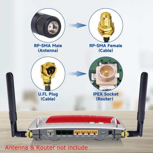 Adapter Verlängerungskabel RP-SMA u-FL IPEX IPAX IPX 5cm ~ 100cm Antenne Wlan - Afbeelding 2 van 25
