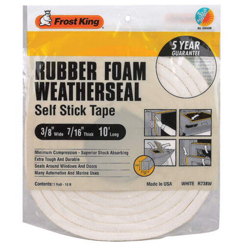 FROST KING R738WHA Weather Seal,Rubber Foam, White, 10 ft L 43Y824