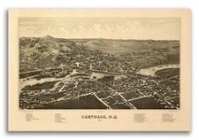 1888 Carthage New York Vintage Old Panoramic NY City Map - 20x30