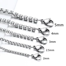 WHOLESALE 1.5-5mm Woman Man 316L Stainless Steel Square Rolo Box Chain 16-36''
