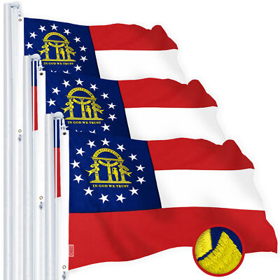 G128 3 Pack: Georgia GA State Flag  3x5 Ft Spun Polyester  Embroidered Design