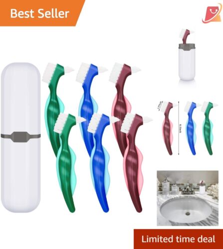Travel-Friendly Denture Cleaning Brush Kit with Soft and Hard Bristles - 6 Pack