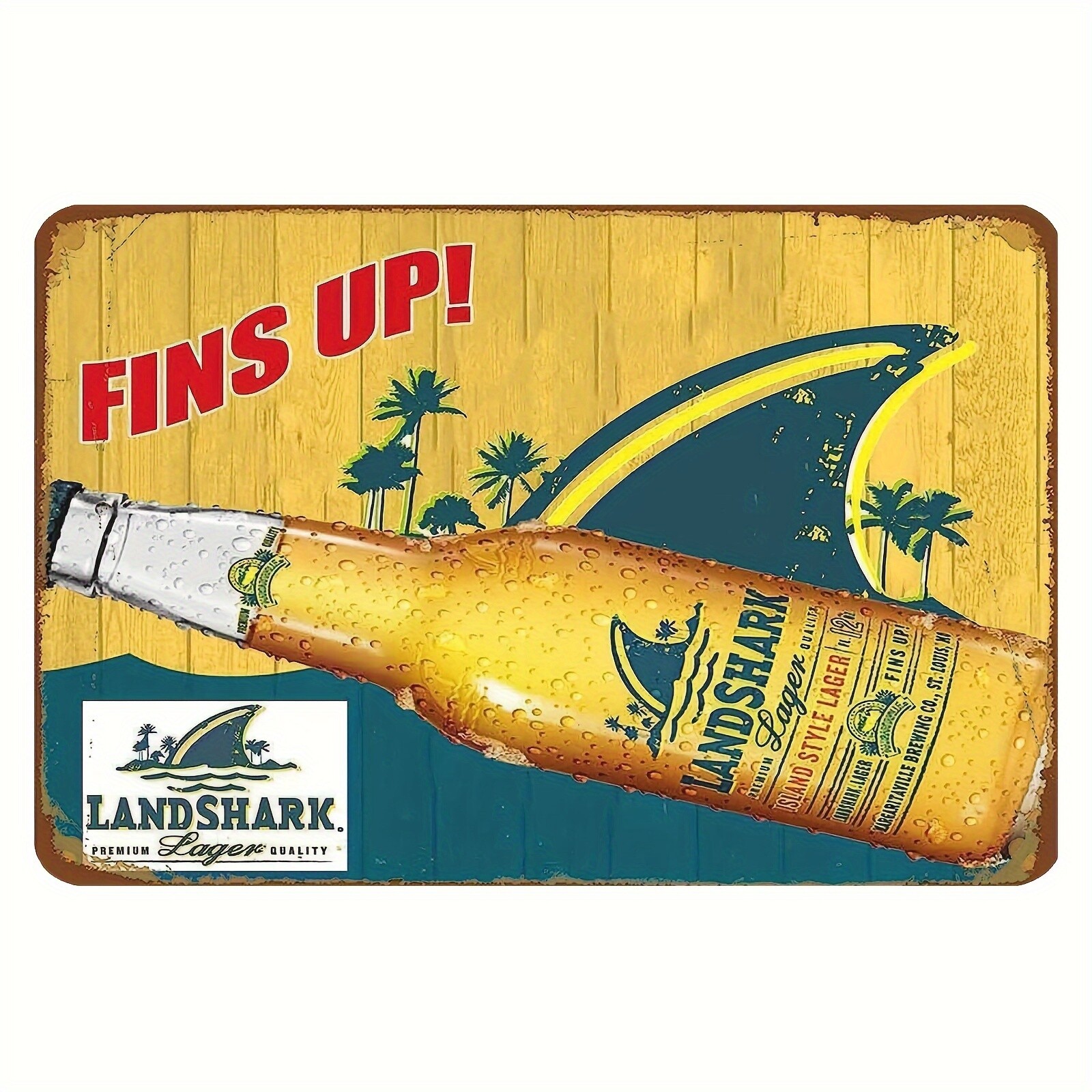 Landshark Beer Theme Tin Metal Sign 8x12 Vintage Coastal Wall Art