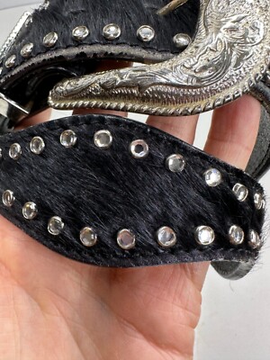 Ranger Belt Company Black Pony hair Leather Rhinestones Wavy Silver Buckle 32 Ranger Belt Company Black Pony hair Leather Rhinestones Wavy  main image 3