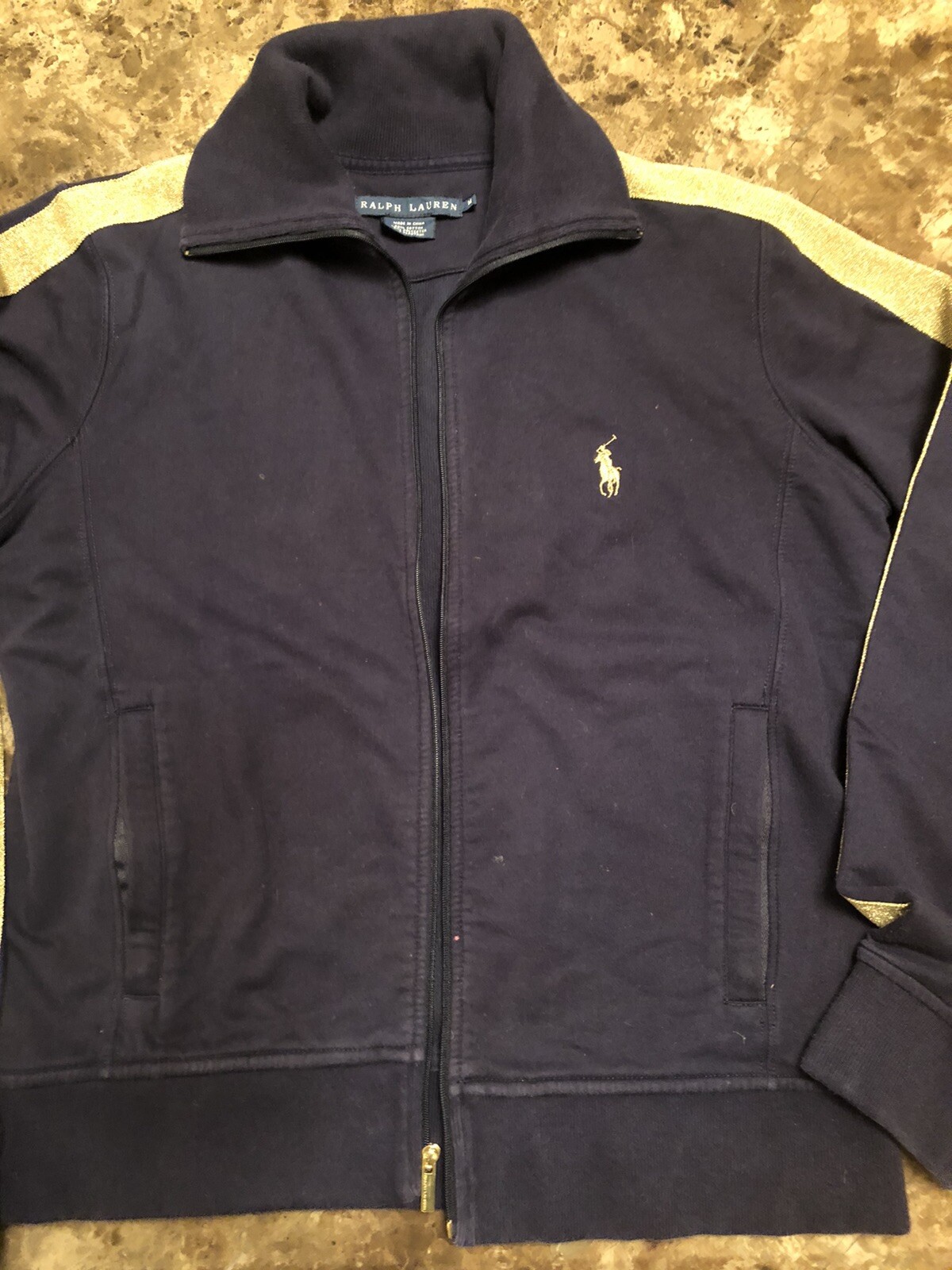 Polo Ralph Lauren vintage donna M blu navy oro pony giacca felpa zip
