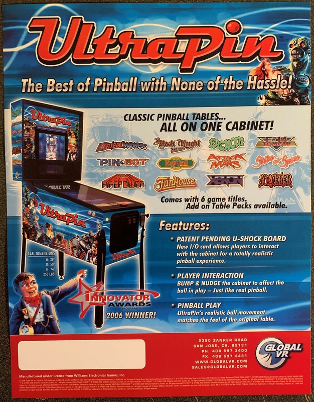 ULTRA PIN Virtual Pinball Machine - Global VR Advertising Flyer - 2006