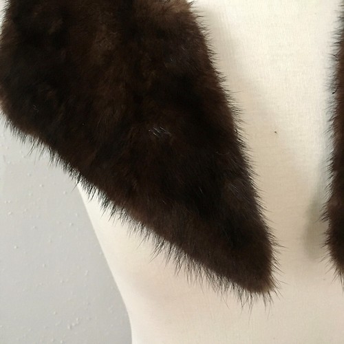 Antique Mink Stole Fur Collar Brown Lined - Picture 2 of 8