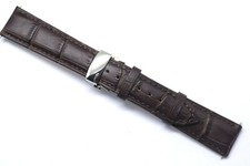 19mm Brown Croco Embossed Leather Watch Strap Silver Tone Push Button Clasp