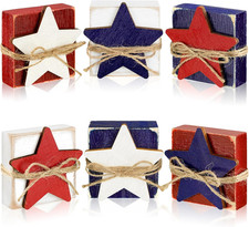 6 Pcs Patriotic Table Decor 4Th of July Wooden Stars Signs Red White Blue Americ