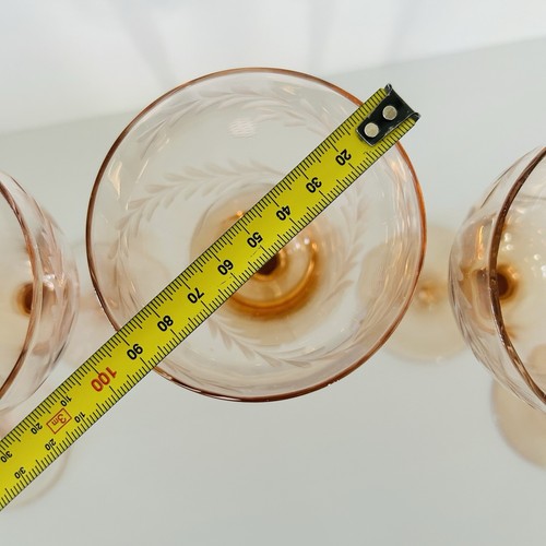 Vintage Blush Pink Crystal Wine Glasses Etched Barware Goblets Set of 5 - Foto 6 di 7