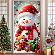 Merry Christmas Door Cover Banner Snowman Bear Xmas Party Backdrop