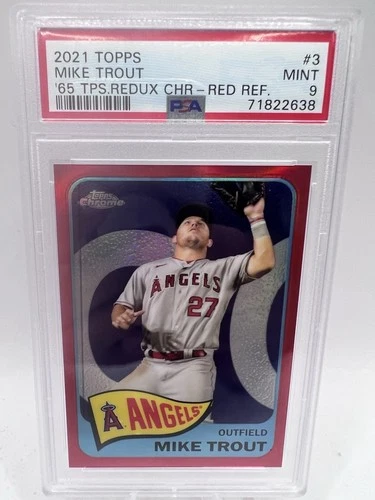 2021 Topps MIKE TROUT ‘65 Redux Chrome Red Refractor #3 20/70, PSA 9 POP 5