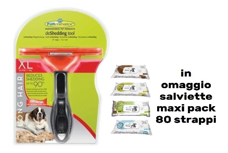 Furminator deShedding XL Pelo Lungo + Salviette: Kit Professionale Cane
