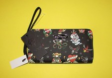 Ed Hardy Tattoo Skulls Animal All Over Multicolor Print Women  s Wallet Wristlet