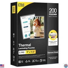 KTRIO 5 Mil Laminating Sheets - 200 Clear Pouches for 8.5 x 11 Inches Documents