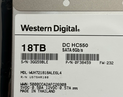 Western Digital 0F38459 DC HC550 容量18TB Amazon.com: Western Digital Ultrastar DC HC550 18TB 7200RPM 3.5