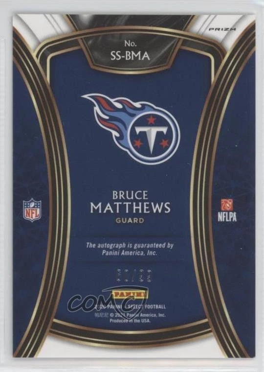 2020 Panini Select Signatures Blue Prizm /99 Bruce Matthews #SS-BMA Auto HOF - Image 2 of 2