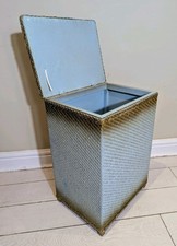 Vintage lloyd loom Lusty Style Blue Gold Bedside Table Laundry Basket Glass Lid 