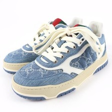 Pristine GUCCI Low cut sneakers Reweb GG denim leather Indigo Women 35 838831