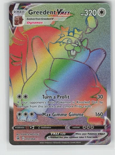 Greedent VMAX (Secret) Secret Rare SWSH08: Fusion Strike 272/264 NM