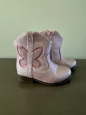 Toddler Girls Self Esteem Tessa Pink Glitter Cowboy Boots With Butterfly Size 9