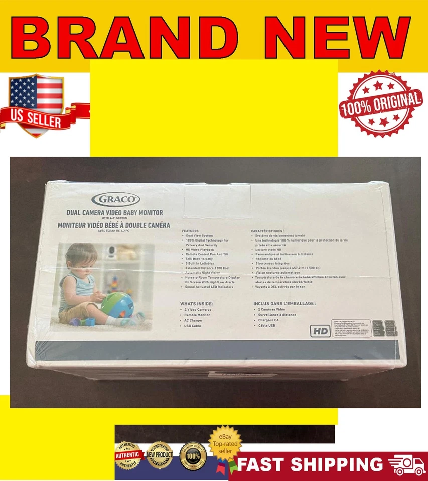 Детский видеомонитор Graco двойной с пультом дистанционного управления с разделенным экраном 4,3 и ночником - Изображение 2 из 2