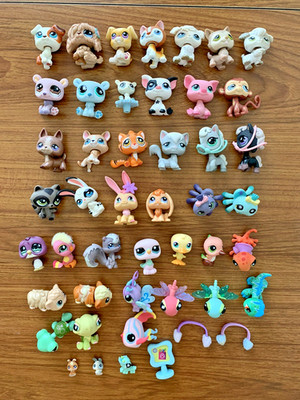 Hasbro LPS Lot of 47 Littlest Pet Shop Various Animals + Accessories As Pictured