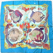 HERMES Grands Fonds Carre 90 Silk 100 Scarf Multicolor Authentic G0510927