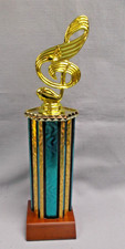 fancy music note trophy wide teal column wood base award performer