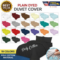 Duvet Quilt Cover Plain Dyed Polycotton with Pillowcase Bedding Set in All Sizes