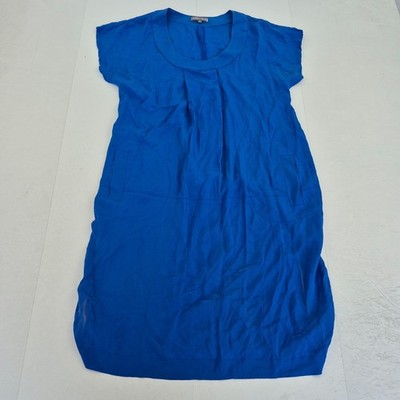 Karen Cole Kleid Large Blau Damen Kurzarm Rundhals 100% Seide Knielang