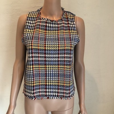 Zara Contrasting Tweed Houndstooth Blue Multicolored Tank-Top Women s Size S