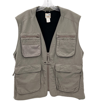 TRAVELSMITH Men's XL Sage Green Fleece-Lined Zip-Up Utility Vest Hiking Fishing