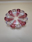 Vintage Anchor Hocking?  Striped Cranberry Glass Ashtray/Trinket Dish 5 1/2