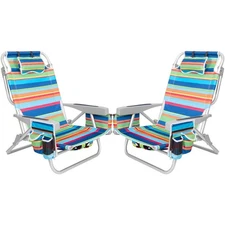 2 Pack Beach Chairs Folding Backpack Pinic Chair 5-Position Lay Cup&Phone Holder