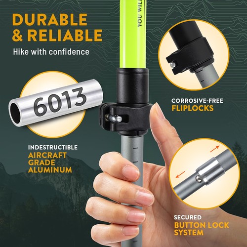 2PCS Trekking Hiking Poles Collapsible Walking Sticks fr Travel Camping Climbing - Afbeelding 3 van 10