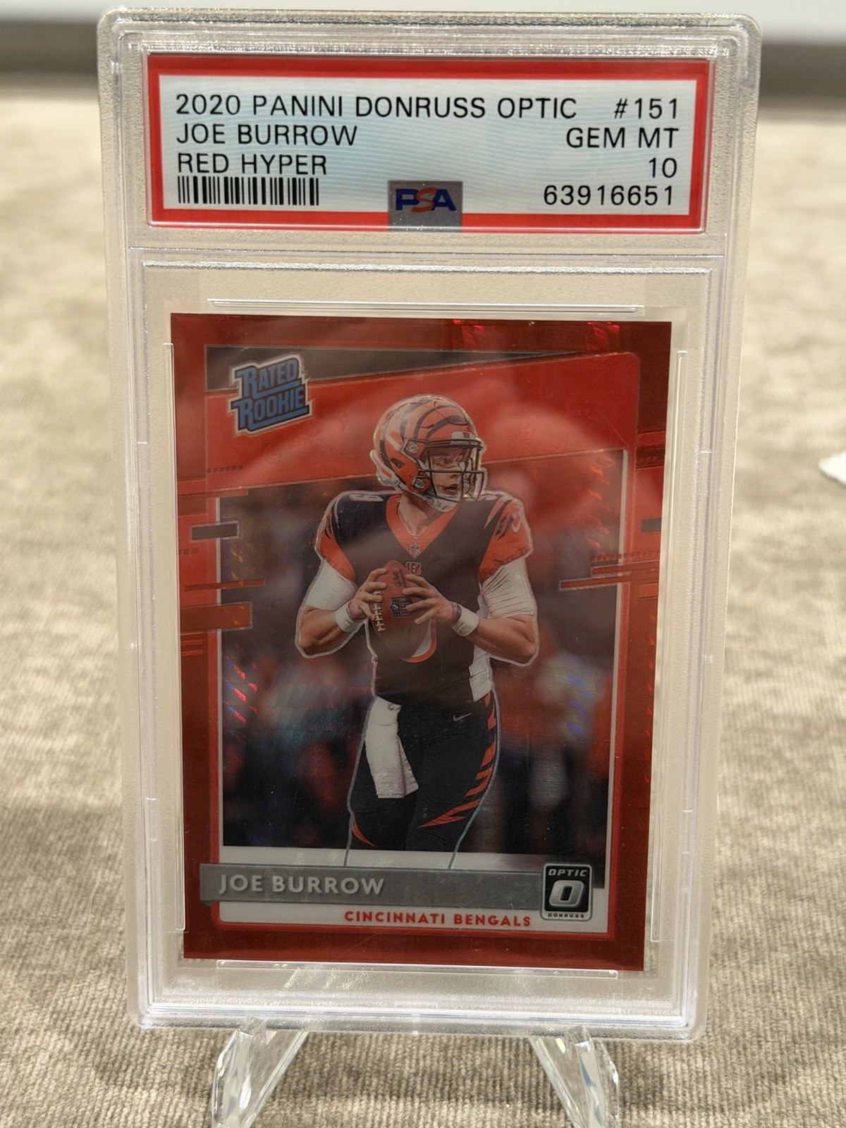 2020 PANINI DONRUSS OPTIC RED HYPER #151 JOE BURROW ROOKIE RC PSA 10